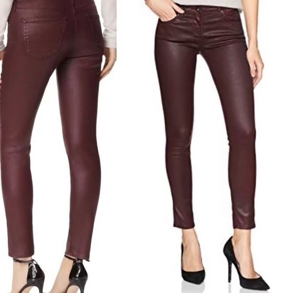 AG Adriano Goldschmied LEATHER The Leggings Super Skinny Jeans Burgundy Pants - Picture 3 of 15